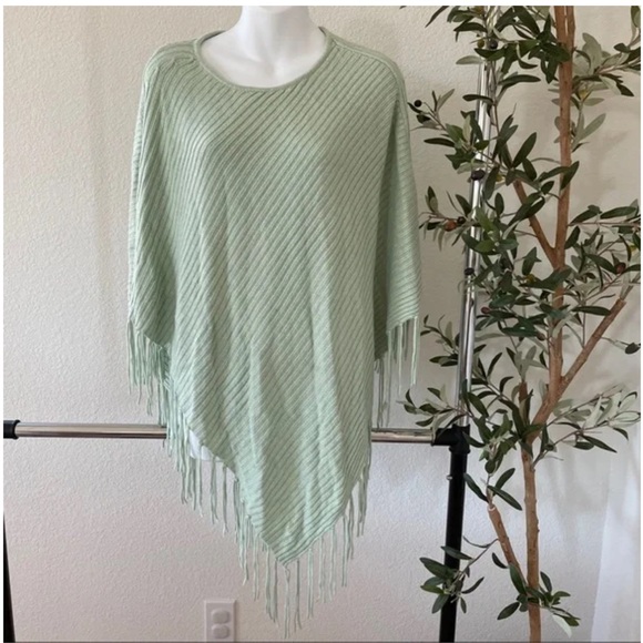 171 Chico’s Teal Cape Sweater Fringe Finley Fringe Poncho Spring - Picture 2 of 10